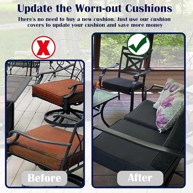 FLYMEI Patio Cushion Covers 25x27x5 Waterproof Outdoor Cushion Cover Replacement 2Packs Outdoor Seat Cushion Slipcover for Rattan Chair Sofa, Black