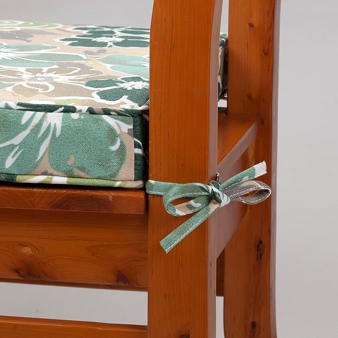 Magpie Fabrics Square Corner Seat Cushion, 18" x 18" x 2.5", 2 Pack, Indoor/Outdoor Waterproof Weather Resistant Universal Chair Pads for Patio Garden Dining - Green Floral