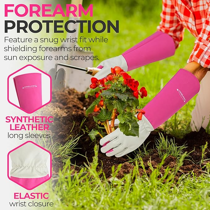 HANDLANDY Rose Pruning Gardening Gloves for Men & Women, Thornproof Long Gauntlet Gloves, Pigskin Leather - Breathable & Durability (Small)