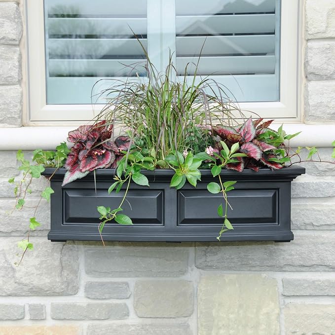Mayne Nantucket 3-Foot Window Box – Self-Watering, Weather-Resistant Planter for Flowers – Durable Design for Outdoor Use, Perfect for Windows