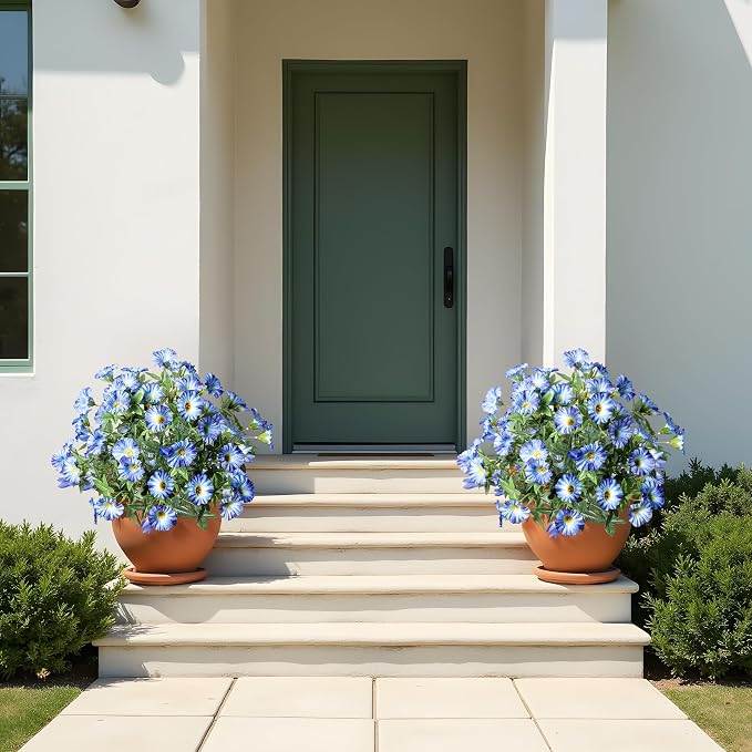 Blue Artificial Morning Glory Flowers for Outdoor Planters, Premium UV Resistant Silk Faux Flowers for Porch, Hanging Basket & Window Box, Lifelike Floral Arrangement, No Pot 13.3“ 4 Bundles