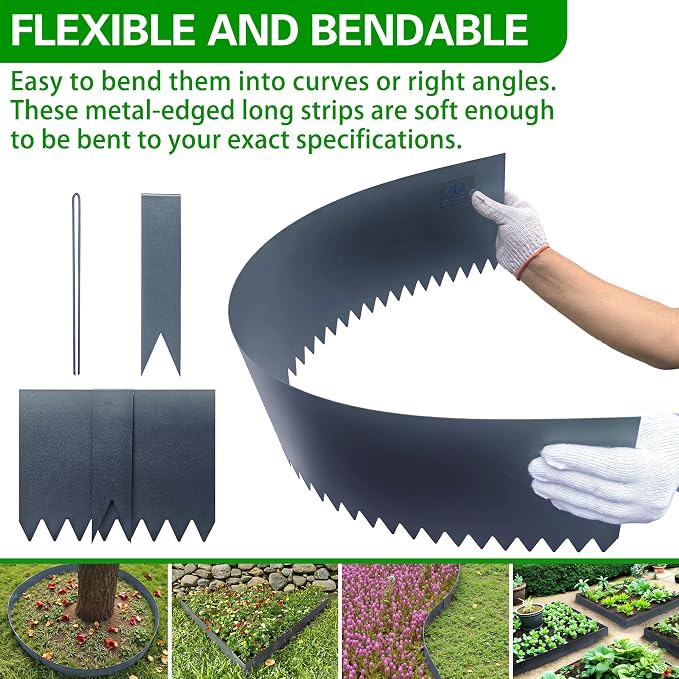 Metal Landscape Edging 6 Pack 40" L x 6" H,Galvanized Bendable Metal Garden Edging,Hammer- in Steel Landscape Edging with a Pair of Gloves and 7 Clips,Navy Blue (20 FT Total)