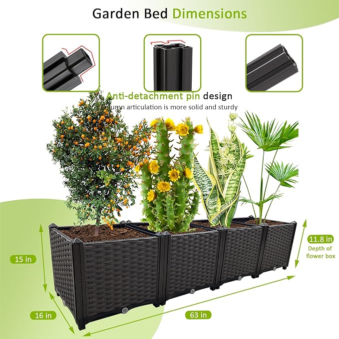Large Planters for Outdoor Plants Rectangular Raised Garden Bed Elevated Planter Boxes Patio Balcony Deck for Planting Flowers, Vegetables, Tomatoes, and Herbs