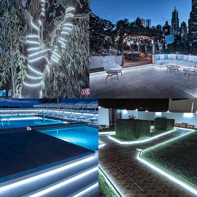 50Ft Solar LED Strip Lights Outdoor, 540 LED Long Strip Lights IP68 Fully Waterproof Acrylic Tape with Remote Self-adhesive, Cuttable Auto ON/OFF Rope Lights for Patio Pool Camping Decor (Cool White)