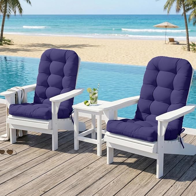 COOS BAY High Back Adirondack Chair Cushions for Outdoor Furniture, 49x20x5 in Water-Resistant Thick Tufted Patio Chair Cushions with Secure Straps, Set of 2, Navy Blue