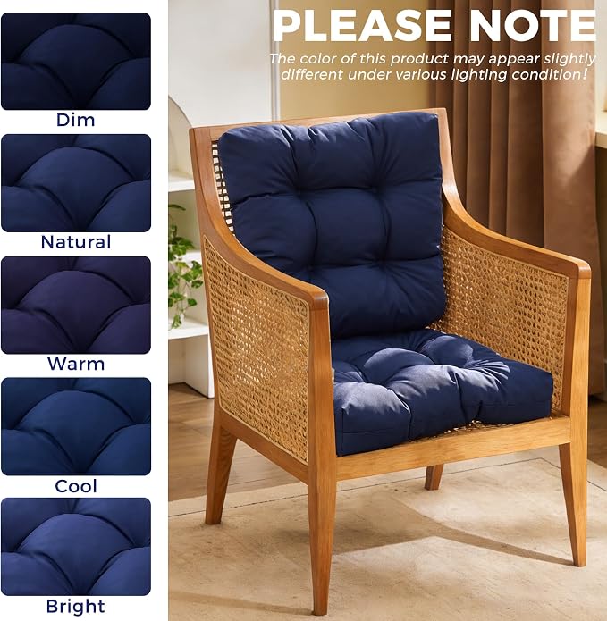 IASEAHK Outdoor Chair Cushions Set of 2, 19" x 19" x 5", Waterproof Outdoor Seat Cushions for Patio Furniture, Fade-Resistant Patio Chair Cushion, Dining Wicker Chair Pads for Porch Garden, Navy Blue
