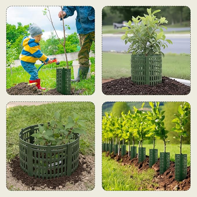Boao 15 Pieces Plastic Tree Trunk Protector Trees Guard Bark Plant Protectors Locking Tree Guard with 100 Pieces Zip Ties for Protecting Trees from Trimmers and Small Animals(Green)