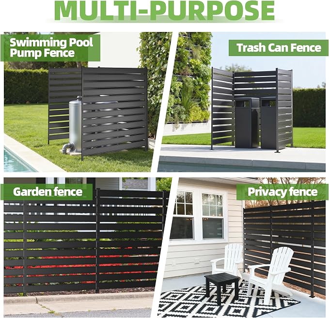 42" H x 38" W (3-Panels) Air Conditioner Fence Screen Trash Can Privacy Fence Panels, Suitable for Pools and Yards, no Digging Required，Black Privacy Panel