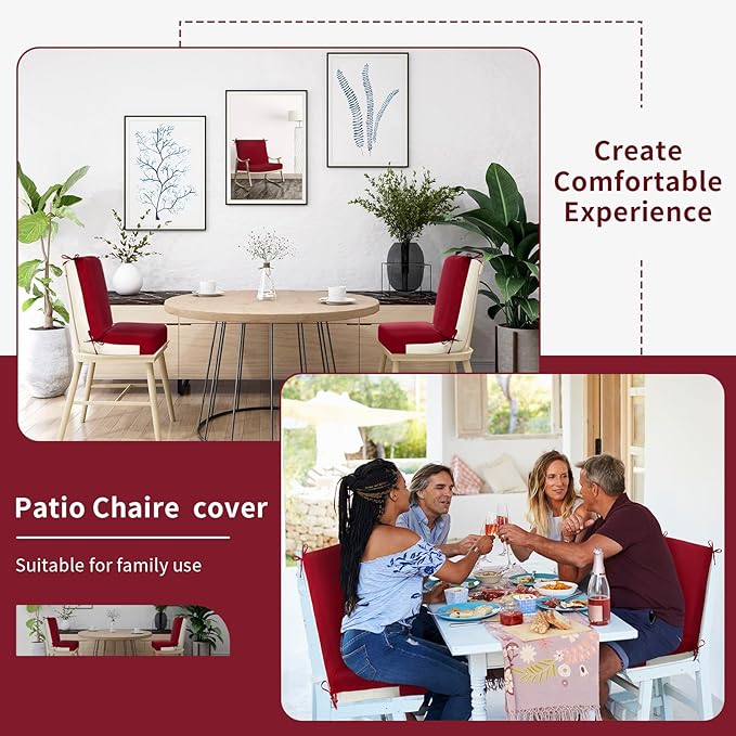 Tudomro 4 Pcs Outdoor High Back Chair Cushion Covers (Not Includes Cushion) Waterproof Patio Replacement Rocking Chair Slipcover Seat Pad Cover with Tie for Furniture (Brick Red,44'' X 21'')