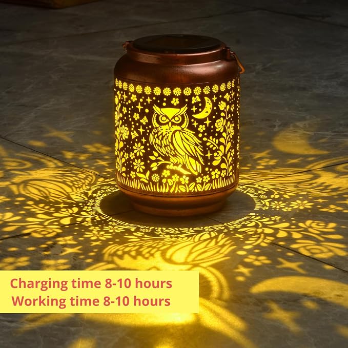Solar Owl Lantern, OWL Lover Gifts, Metal Decorative Light for Yard, Patio, Lawn, Tabletop, Pathway, Landscape, Garden Decor