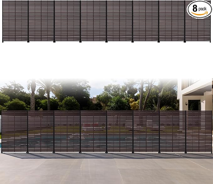 Privacy Screen Outdoor 72" Hx47 W Freestanding Privacy Panel with Stand, HDPE Decorative Privacy Fence with Sandblasting Louver Pattern, Patio Divider Screen, Privacy Screens for Outside