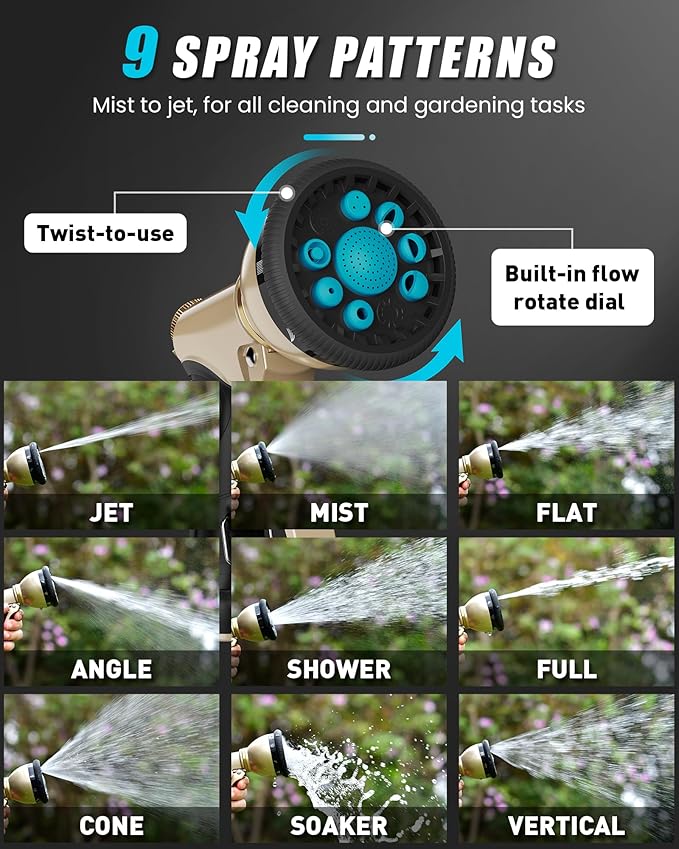 RAINPOINT Garden Hose Nozzle, 9 Spray Patterns Hose Sprayer Nozzle, Heavy Duty Metal Water Hose Nozzle, Adjustable Hand Sprayer, Watering Plants and Lawn, Pet Showering, Blue