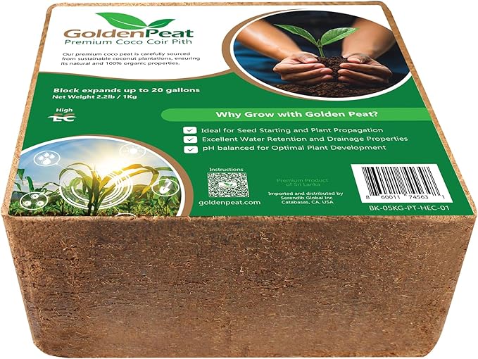 Organic coco pith block (6 x 1 kg Blocks) - Low EC, sustainable growing medium for gardens, pots & seed starters. Just add water to transform these compact blocks into 84L of fluffy nutrient-rich coir