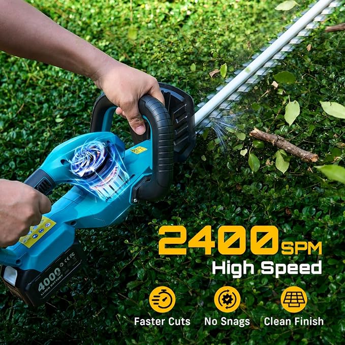 SEESII 20V Hedge Trimmer Cordless: 20" Electric Bush Trimmer - Dual 4.0Ah Batteries, Dual-Action Blade, 0.71" Blade Gap, Rotatable Handle, Lightweight Handheld Grass Shrub Clipper for Garden Yard