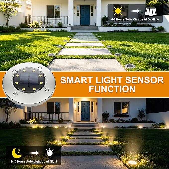 OULONGER 4.6in Solar Ground Lights 10 Packs, Garden Solar Outdoor Waterproof Pathway Bright In-Ground Landscape Lights for Patio, Lawn, Yard, Driveway, Step and Walkway Warm Light