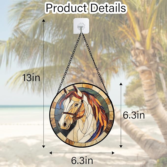 DASTOLL Stained Glass Window Hanging, Animal Horse Colored Mane Sun Catchers Glass Panel Cool Suncatcher Decor for Birthday for Women, Men, Wife, Aunt, and Mom 6.3 in