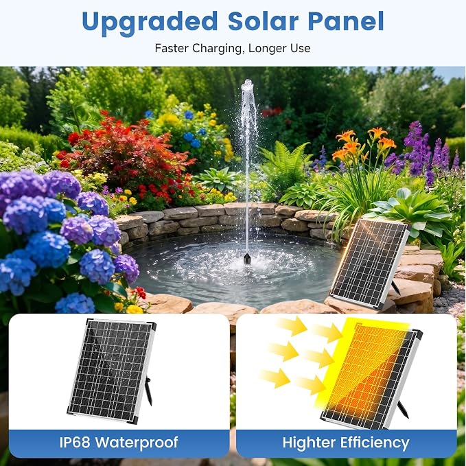 NFESOLAR 30W Solar Fountain Pump, 280GPH Solar Pond Pump with Foldable Solar Panel, Adjustable Flow Solar Water Pump with 6.6FT PVC Tubing for Outdoor Pond, Garden, Waterfall, Hydroponic, Pool