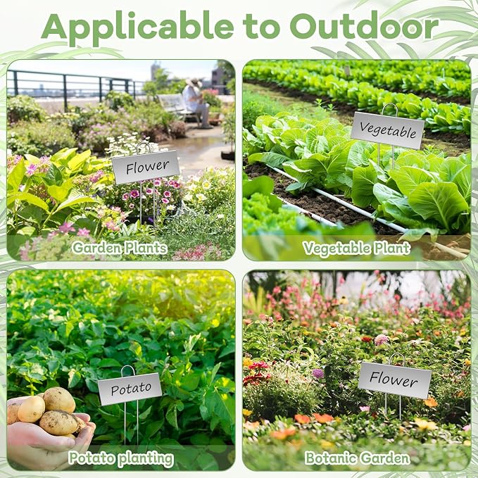 WSICSE 50-Pack Metal Plant Labels, 10.6" Waterproof Garden Markers with Pen Reusable Nursery Tags for Vegetables Flower Seed Greenhouse(Silver)