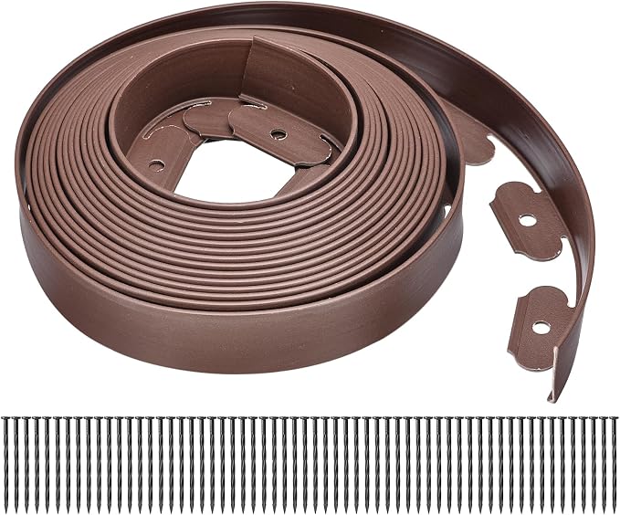 uxcell Landscape Edging, 1Pcs 66FT x 2" - Garden Edging Kit with 60 Stakes, Landscape Edging Border for Garden Lawn Flower Bed Yard Grass (Coffee)