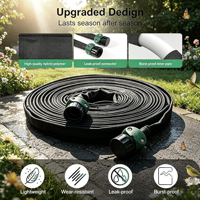 Flat Soaker Hose 25 ft 3-Pack with Splitter, 80% Water-Saving Drip Irrigation Hose 75 ft, Linkable DIY Garden Soaker Hose System for Garden Beds, Lawn, Vegetables & Trees (25ft 3-pack)