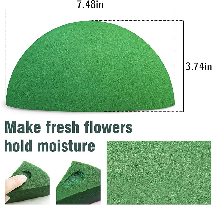 Max Shape Floral Foam Half Ball 7.48" for Floral Arrangements, Round Floral Foam Half Balls Green, Wet Flower Foam for Fresh Flowers