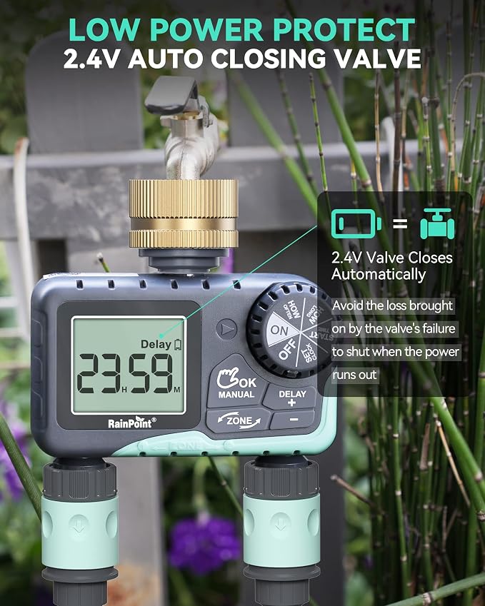 RAINPOINT Sprinkler Timer with Brass Swivel, Rain Delay/Manual Watering/Automatic Irrigation Controller System Hose Timer Programmable Faucet Timer for Yard