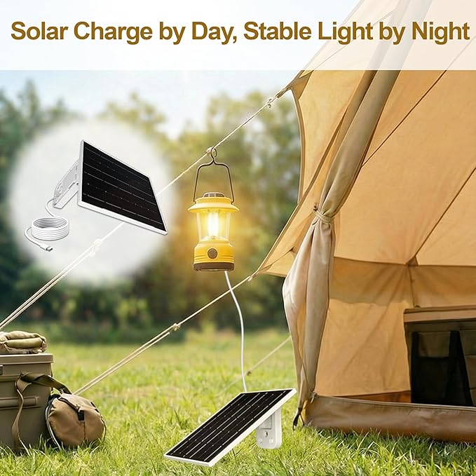 Eco-friendly 3W 5V Monocrystalline Solar Panel, Type-C Interface, IP66 Waterproof, 6.5-foot Cable, High Conversion Rate, Compatible with Various Electronic Devices