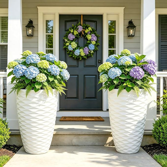 19" Nordic Wavy Tall Outdoor Planters, Set of 2 Ultra Durable Resin Large Flower with Drainage Holes, Weather-Resistant Outdoor Planters for Garden Patio Porch Balcony Living Room Office Decor