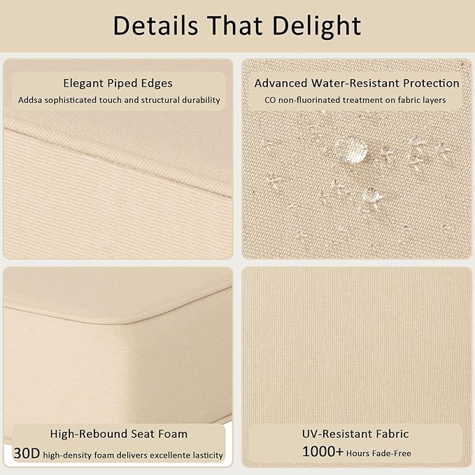COZYVIDA Outdoor Deep Seat Cushion Set of 2, 22"x24" Seat & 23"x19" Back, C0 Water-Resistant Breathable Fabric, UV-Resistant 1000+ Hrs, 30D Foam with Recycled Fiber Fill,Beige