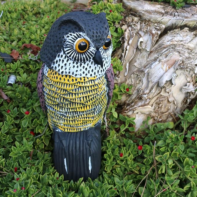 GiftExpress 16" Large Owl Decoy with Rotating Head – Realistic Garden Statue Bird & Squirrel Deterrent, Life-Size Predator Scarecrow for Outdoor Yard & Garden Protection