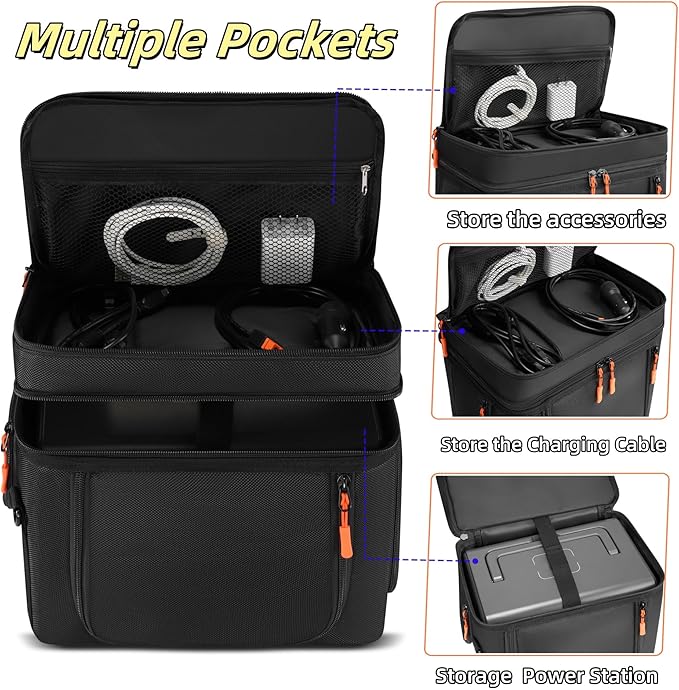 Storage Carrying Case Compatible with BLUETTI EB3A/AC2A/AC2P/Elite 30 V2 - Travel Padded Bag with Multi-Pockets, Shoulder Strap & Handle for BLUETTI Portable Power Station Accessories (Bag Only)