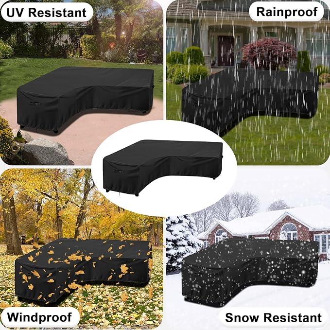 OutdoorLines Waterproof Outdoor Patio Sectional Cover - UV Resistant & Windproof V-Shaped Patio Furniture Covers for Deck, Lawn and Backyard, 420D Heavy Duty Couch Cover 100" L (on Each Side) Black