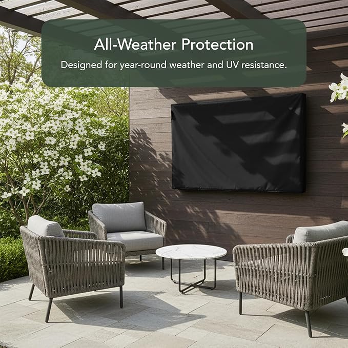 Covermates Outdoor Full TV Cover – Water-Resistant All-Weather Protection for Mounted & Freestanding TVs, 12-Gauge Vinyl with Remote Pocket & Secure Touch Fastener Closure, 50-54 Inches, Black