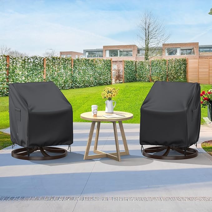 Swivel Patio Chair Covers, 2 Pack Waterproof Outdoor Rocking Chair Covers, Lawn Patio Furniture Covers, Heavy Duty Lounge Chair Cover, 33" W×37" D×38.5" H, Black