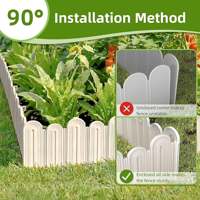 Ruppence 20Pcs 21ft (5.5'' Exposed Height) White Garden Edging Border, Plastic Landscape Edging, Can 90° Installation, for Flower Bed Edging,Yard Decorative Border