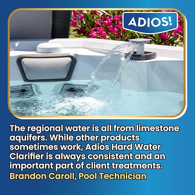 ADIOS! Hot Tub Hard Water Calcium Remover with Scale and Stain Clarifier, Soften Treat and Reduce Spa Deposits - 16oz (Pint)