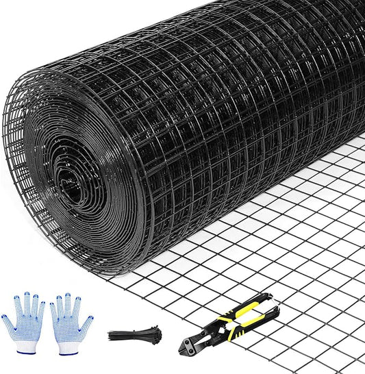 Tongmo 24" x 50' Black Hardware Cloth, 1inch Mesh Chicken Wire Fence, 19 Gauge Vinyl Coated Wire and Welded Wire Roll,Garden Fence, Poultry Netting for Rabbit/Duck/Chicken Coop