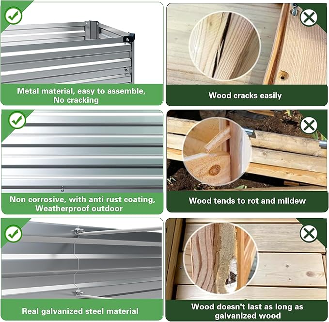10×3×1FT(2PCS) Galvanized Raised Garden Bed Kit Metal Planter Boxes,Large Outdoor Planters Garden for Planting Vegetables,Flowers,Herbs -Silver