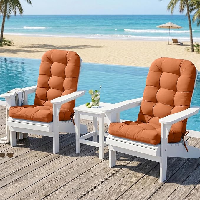 COOS BAY High Back Adirondack Chair Cushions for Outdoor Furniture, 49x20x5 in Water-Resistant Thick Tufted Patio Chair Cushions with Secure Straps, Set of 2, Orange