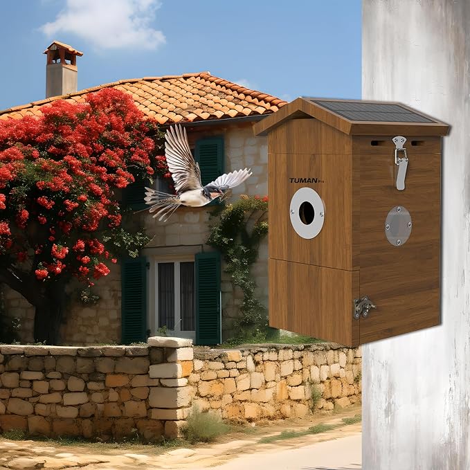 Smart Solar Powered WiFi Camera Birdhouse AI Bird Recognition | App Control Watch Bird Nesting Hatching in Real Time,IP65 Waterproof Teak Birdhouse