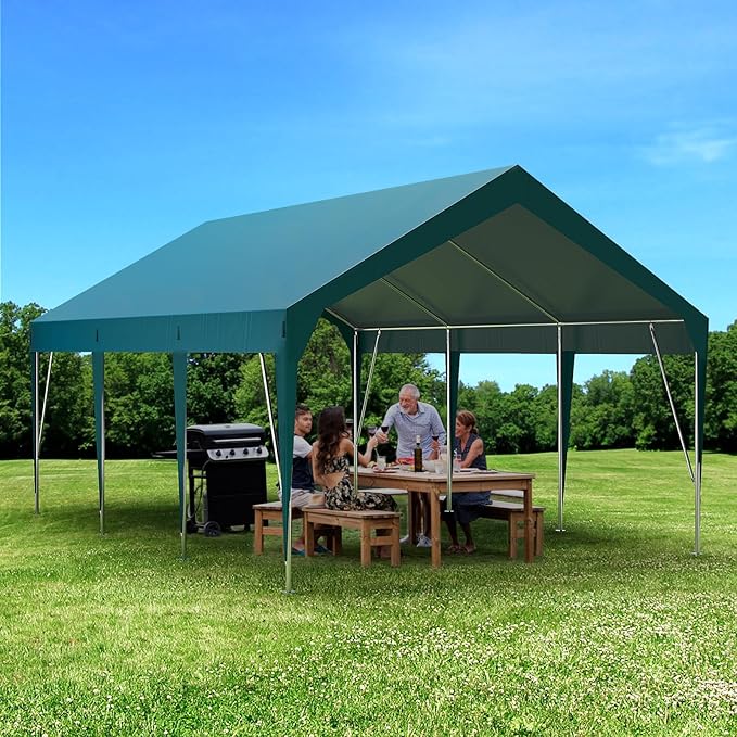 10×20FT Heavy Duty Carport Canopy - Waterproof, UV Resistant Portable Garage Shelter for Cars, Vehicles & Outdoor Storage (Green)