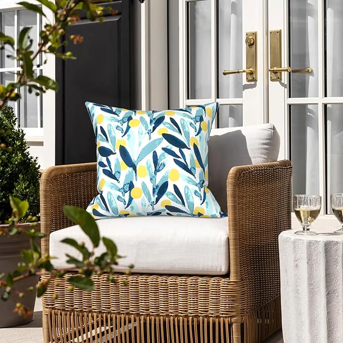LVTXIII 2 Pack Outdoor Pillow Covers ONLY 18x18 Inch, Water-Repellent Square Decorative Cushion Covers for Patio Furniture, Garden, Sofa, Leaves Multi