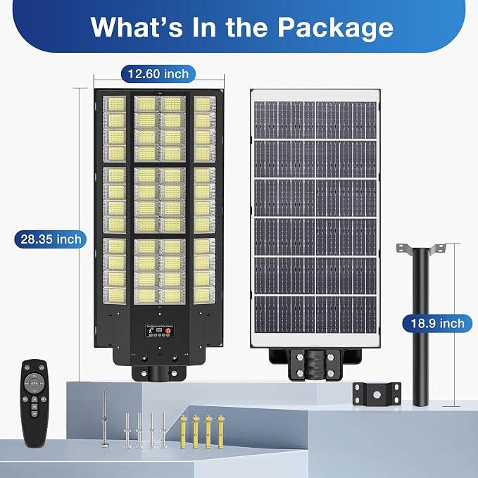 WYWNA 15000W Solar Street Light, Large Solar Parking Lot Lights Outdoor Waterproof Dusk to Dawn with Remote Control, for Outside Commercial Yard Driveway Garage