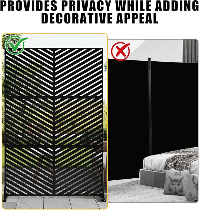 72" h × 47" w Outdoor Privacy Screen, Laser Cut Metal Garden Divider Panel with Tropical Leaf Design, Freestanding Weatherproof Privacy Fence for Patio Deck Backyard Balcony