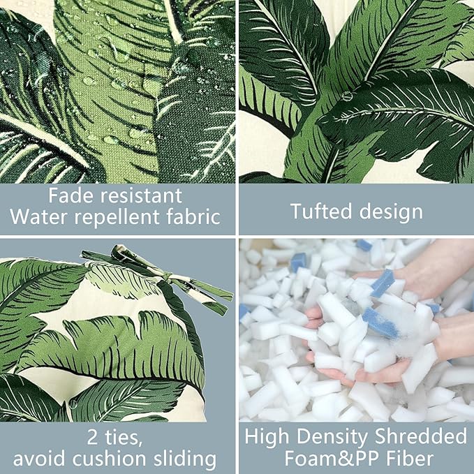 LVTXIII Outdoor Seat Cushions Seasonal Tufted Chair Cushions, Patio Chair Pads for Dining Chairs, Office Armchairs and Garden Furniture Decoration (Round Back, 19”x19”x4”, Swaying Palms Green, 2 Pack)