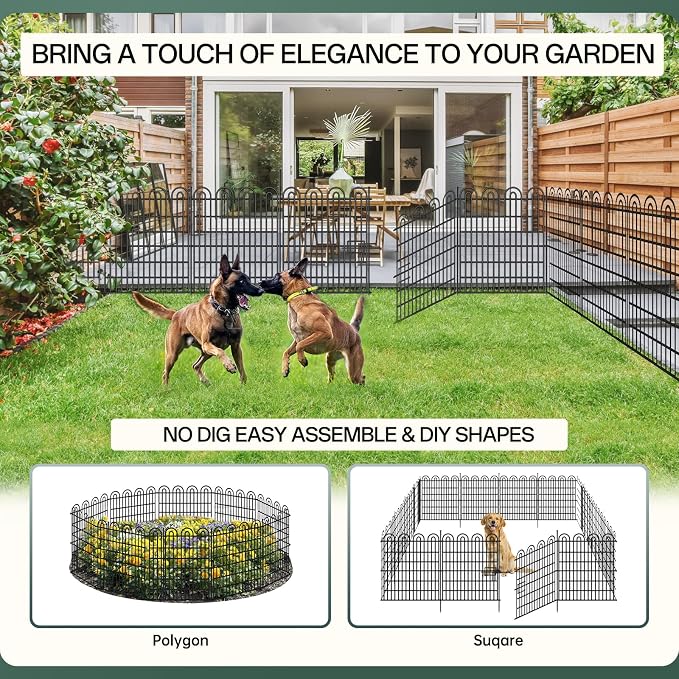 10 Panels Tall Garden Animal Barrier Fence, 33 in(H) X 24.5 ft(L) No Dig Decorative Garden Fence Outdoor for Yard, Heavy Duty Rustproof Metal Edging Border for Dog, Rabbits