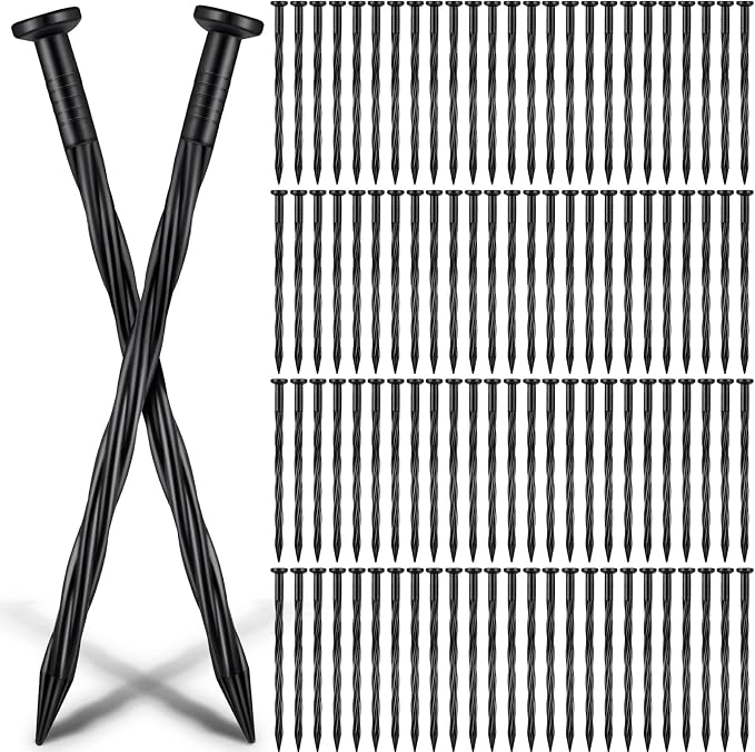 Handepo 400 Pcs Landscape Edging Nails Bulk 8 Inch Spiral Landscape Anchoring Spikes Plastic Edging Nails Yard Garden Anchoring Spikes for Weed Barrier Paver Edging Artificial Turf Stakes