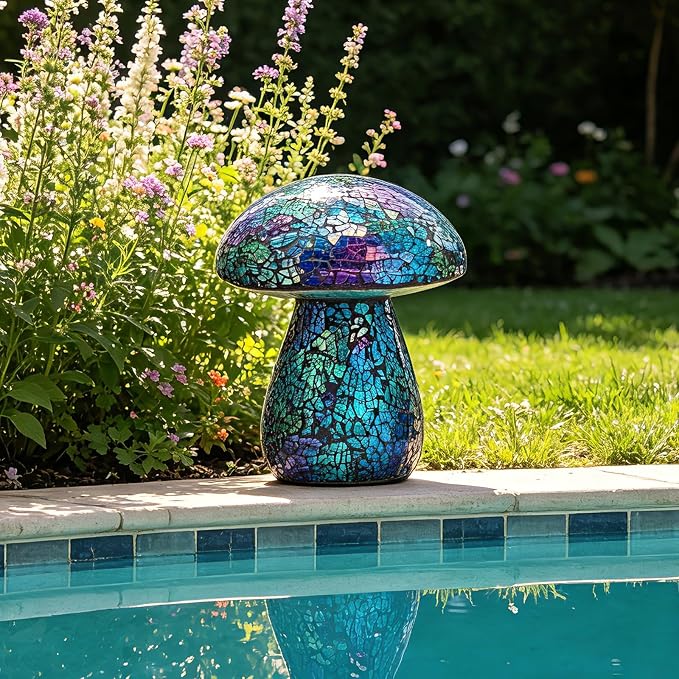Bshine Mushroom Garden Statue Decoration, Mosaic Mushroom Sculptures Home Decor, Outdoor Waterproof Handmade Glass for Yard, Path, Lawn Ornaments and Indoor Decor or Gifts for Mom
