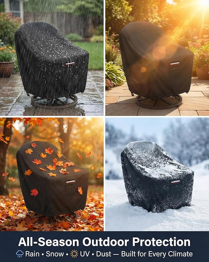 Waterproof Patio Chair Covers, 33W x 35D x 36H inches Heavy Duty Outdoor Furniture Protection Cover Weather Resistant 600D Oxford 2-Pack, Black