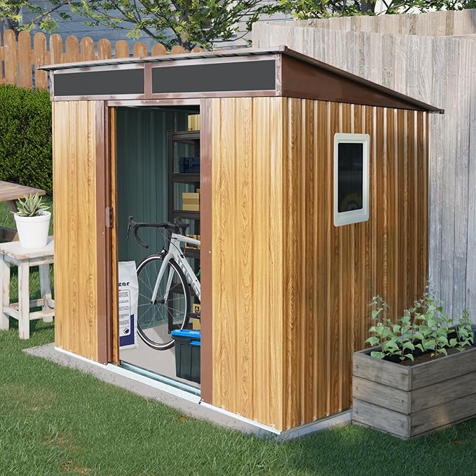 KEIKI 6x5 FT Outdoor Metal Storage Shed with Sloped Roof,Window,Transparent Plate and Sliding Door for Garden Yard Lawn